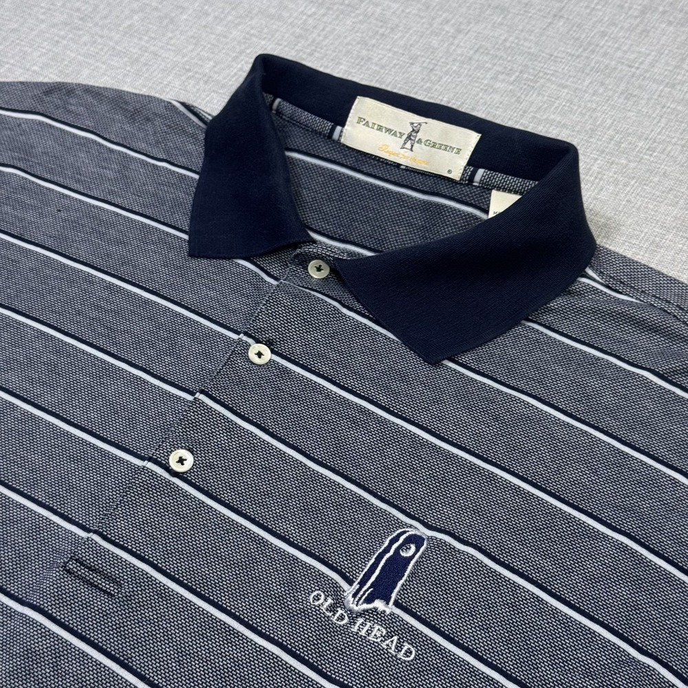 Fairway & Greene Old Head Golf Links Polo Shirt Men XL Blue Striped Short Sleeve